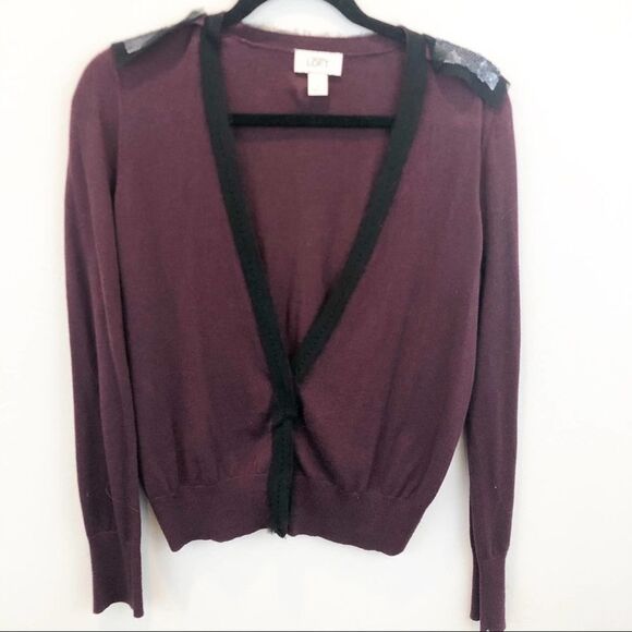 Loft Maroon Black Sequin Detail Cardigan NWOT - Picture 1 of 4